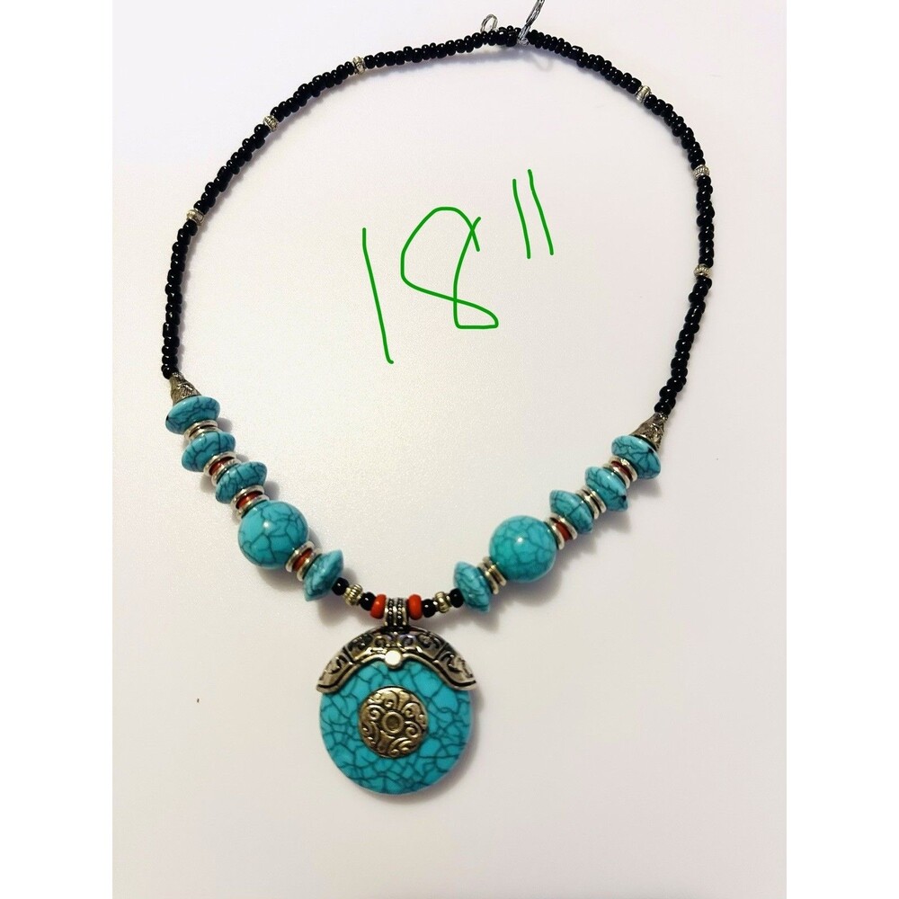 Southwestern Turquoise Color Pendant Beaded Necklace Boho Western - Picture 4 of 6